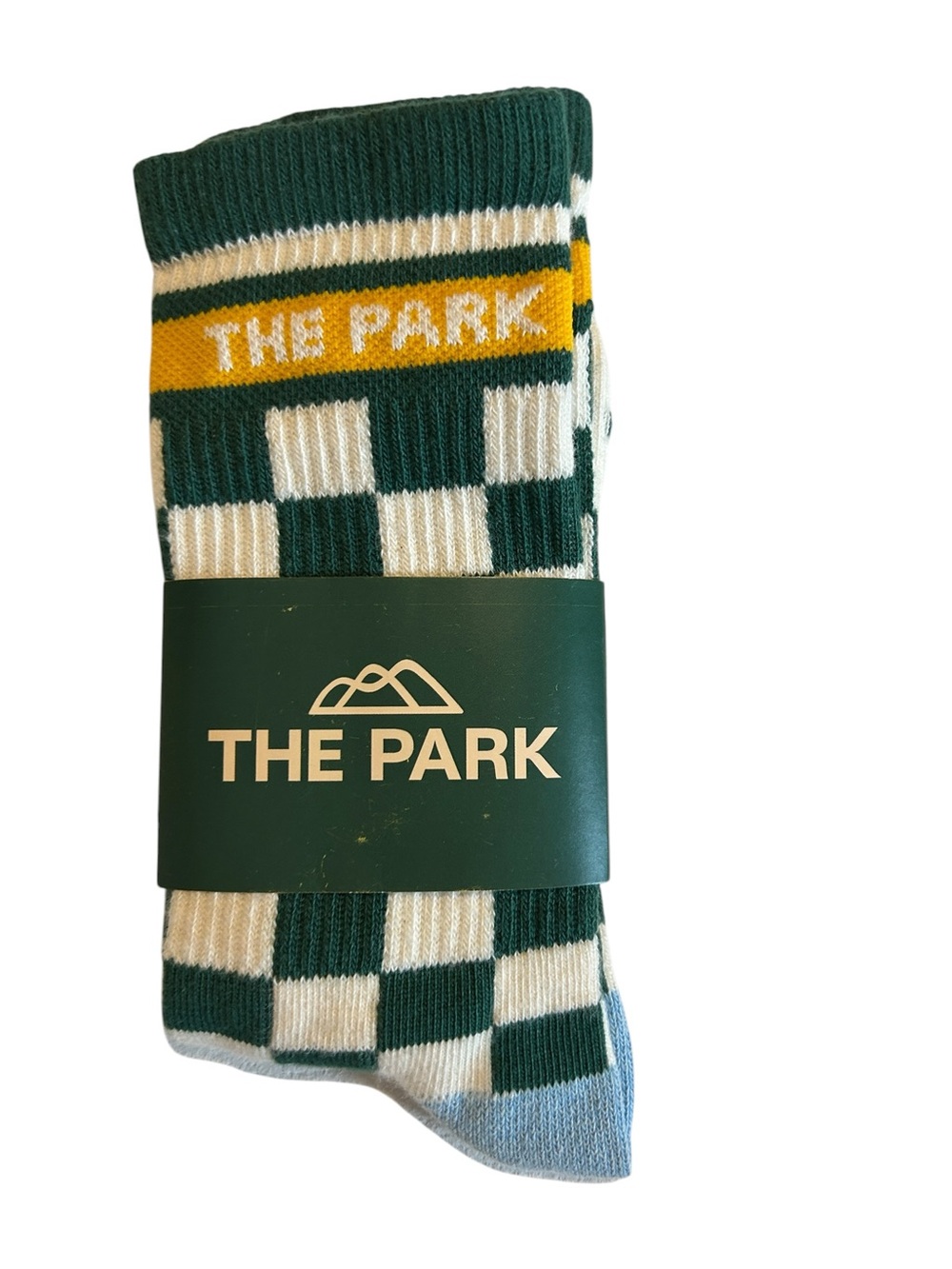 The Park Checkerboard Crew Socks Green Cream Retro Athletic Unisex Size S NWT